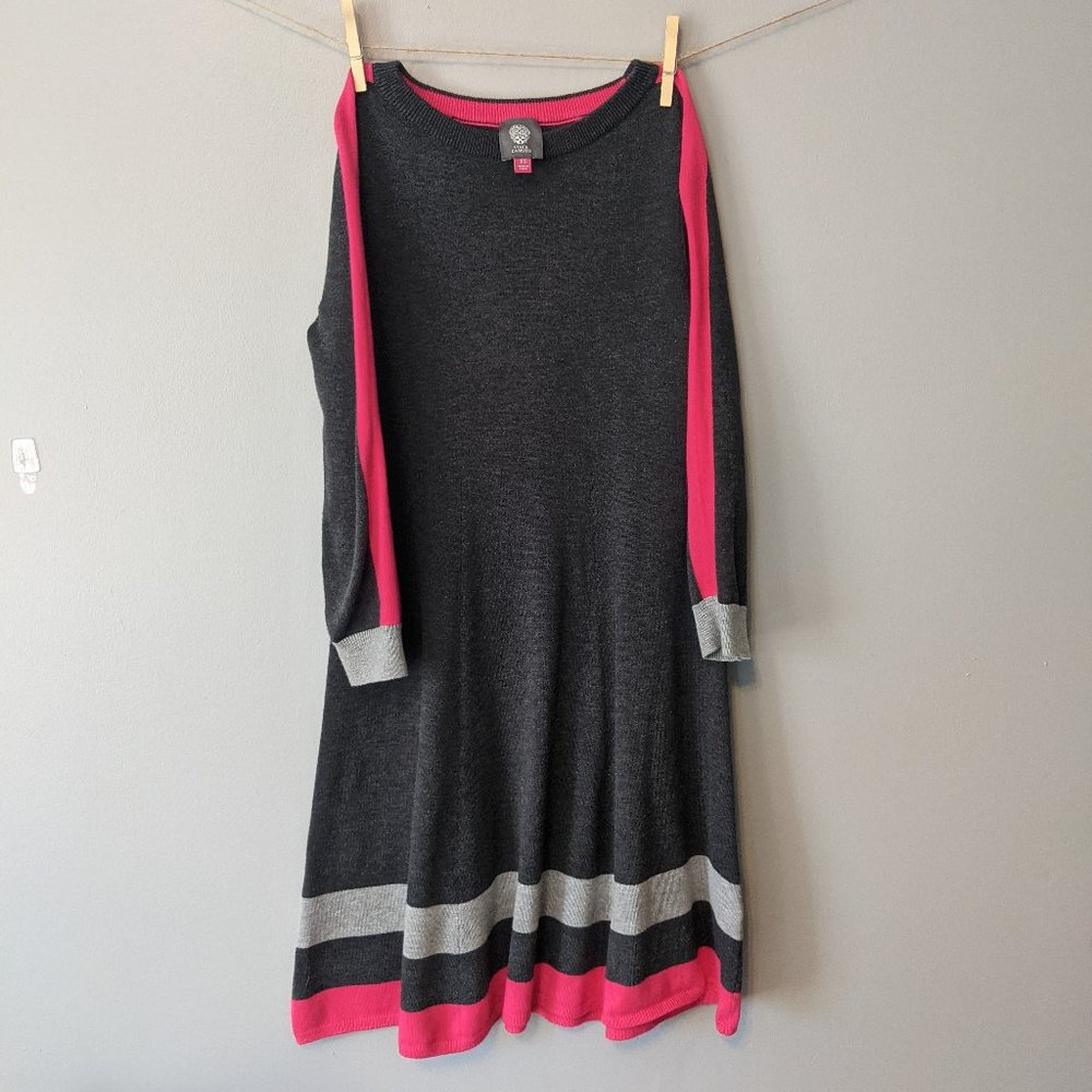 Vince Camuto Long Sleeve Sweater Dress Gray Pink
